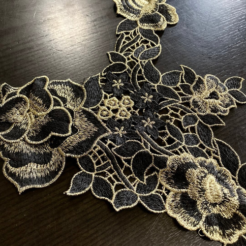 刺繍レース つけ襟 金 黒 ゴールド パーティードレス 花 結婚式 手芸