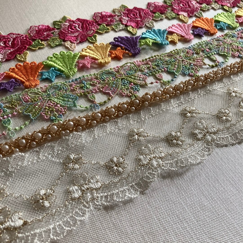 ケミカルレース 刺繍レース 花 リボン パールビーズ 薔薇 ローズ