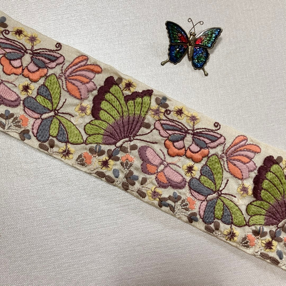 インド刺繍リボン 蝶 バタフライ シルク 花 着物帯 浴衣 リメイク 