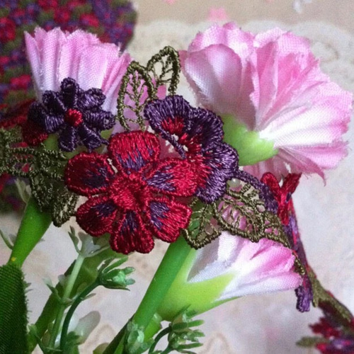 刺繍レース 花 ワインレッド 紫 結婚式 ドレス 装飾 ダンス 衣装 手芸 