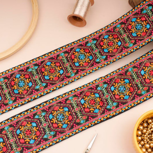 インド刺繍リボン シルク 絹 生地 手芸テープ エスニック アジアン 夏 