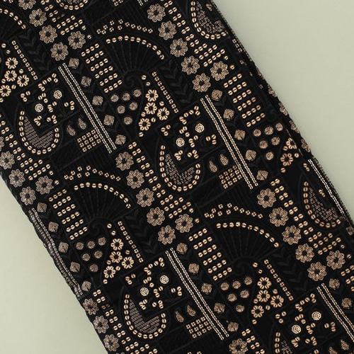 インド刺繍布 黒 金 ゴールド スパンコール 花 アジアン