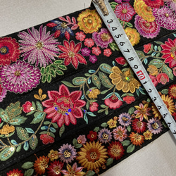 インド刺繍リボンセット シルク 絹 花火 ひまわり 浴衣 着物帯 和柄 リメイク 黒 ブラック 花刺繍 エスニック 9枚目の画像