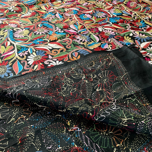 インド手刺繍ストール 最高級 大判 布 生地 絹 花 ドゥパタ シルク100