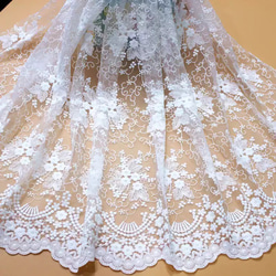 刺繍レース 白 花 幅広 両山 結婚式 刺繍布 素材 カフェカーテン 手芸 生地 テーブルクロス 綿 チュールレース 1枚目の画像