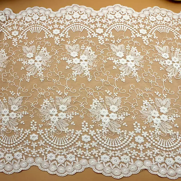 刺繍レース 白 花 幅広 両山 結婚式 刺繍布 素材 カフェカーテン 手芸 生地 テーブルクロス 綿 チュールレース 4枚目の画像
