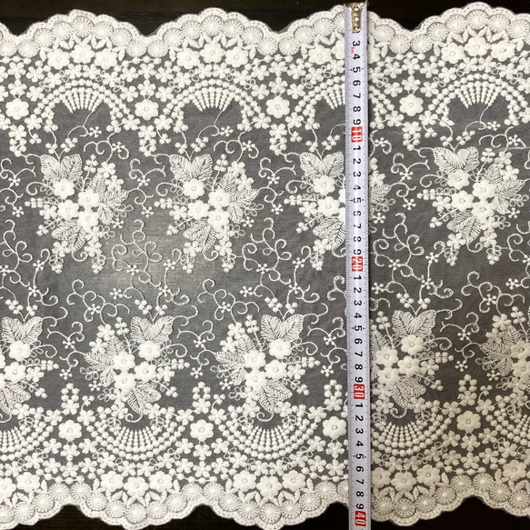 刺繍レース 白 花 幅広 両山 結婚式 刺繍布 素材 カフェカーテン 手芸 生地 テーブルクロス 綿 チュールレース 9枚目の画像