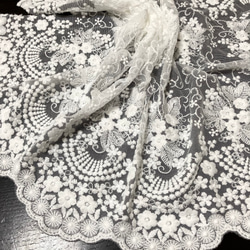 刺繍レース 白 花 幅広 両山 結婚式 刺繍布 素材 カフェカーテン 手芸 生地 テーブルクロス 綿 チュールレース 10枚目の画像