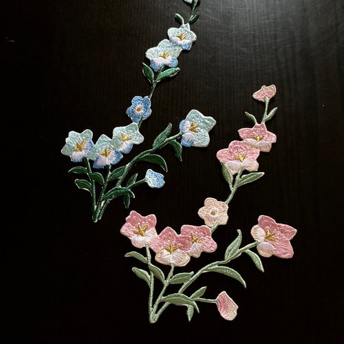 刺繍ワッペン 特大 アイロン 花 桔梗 和風 和柄 浴衣 刺繍レース