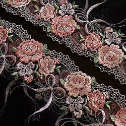 薔薇の花 刺繍チュールレース 幅広 両耳 刺繍リボン ピンク 紫 ブライス 服 アンティークローズ ランジェリーレース 3枚目の画像