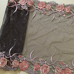 薔薇の花 刺繍チュールレース 幅広 両耳 刺繍リボン ピンク 紫 ブライス 服 アンティークローズ ランジェリーレース 4枚目の画像