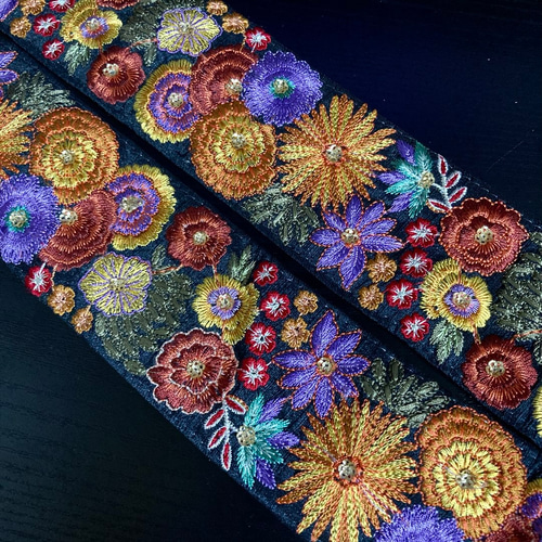 インド刺繍リボン 花 シルク100% 着物帯 半襟 花火 髪飾り和風