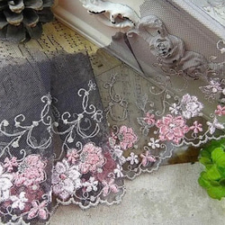 刺繍レース 黒 ブラック ピンク 花 ヴィンテージ ハンドメイド素材