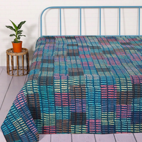 カンタ 刺繍 ラリーキルト インド ヴィンテージ布 ベッドカバー