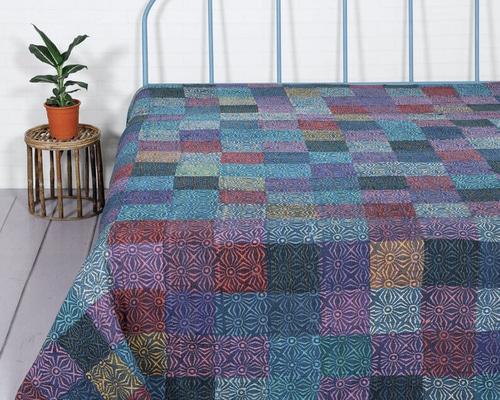 インド刺繍 ラリーキルト カンタキルト パッチワークキルト ベッドカバー 大判 0_08dc40d54182b553429414a42410