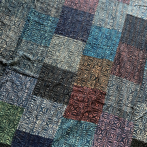 インド手刺繍ベッドカバー パッチワーク ラリーキルト 布 カンタ刺繍