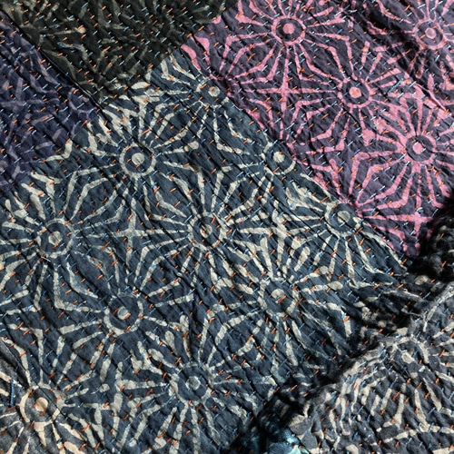 インド手刺繍ベッドカバー パッチワーク ラリーキルト 布 カンタ刺繍