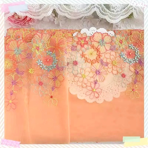 刺繍レース オレンジ お花がいっぱい ハンドメイド素材 生地 布