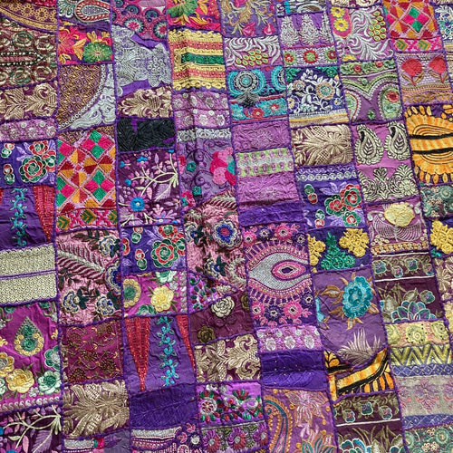 インド刺繍 パッチワークラグ 手作り 紫 アンティーク アジアン 敷物 3