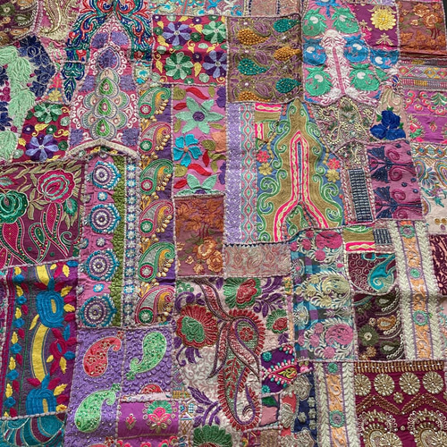 インド刺繍ラグ カラフル パッチワーク キルト エスニック 花柄