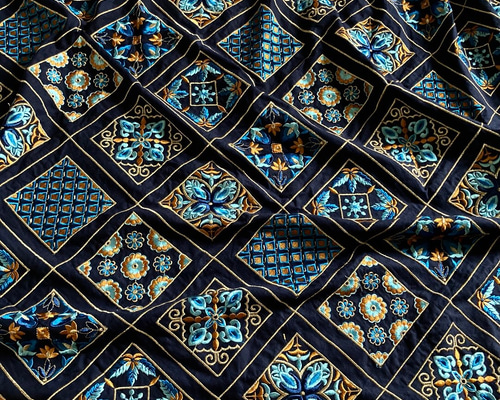 インド刺繍布 オリエンタル タイル柄 生地 エスニック アジアン レトロ