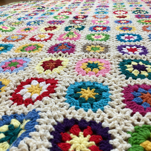 ハンドメイド クロシェ 鍵編み 花 ニット ソファーカバー エスニック