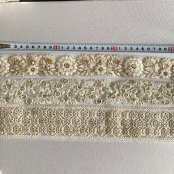 インド刺繍リボンセット 白レース 結婚式 入学式 ブレード 髪飾り 花 金 北欧 チュールレース 花嫁 ブライダル 布 6枚目の画像