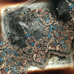 刺繍チュールレース ターコイズブルー エスニック アラジン フランスアンティーク ロココ ヴィンテージ レトロ 北欧 布 3枚目の画像