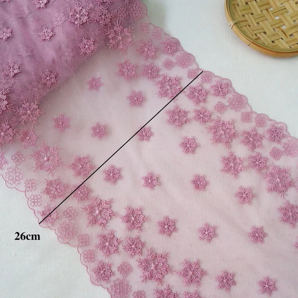 刺繍レース ピンク 雪の結晶 3D 立体 冬 メルヘン 手芸 素材 生地 