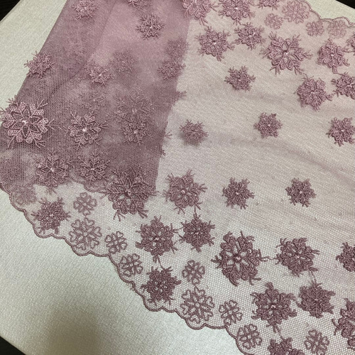 刺繍レース ピンク 雪の結晶 3D 立体 冬 メルヘン 手芸 素材 生地 
