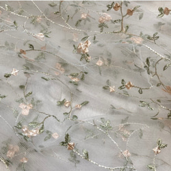刺繍チュールレース 小花 白 結婚式 レースカーテン 薔薇 刺繍スカート 生地 アンティーク ワンピース ボタニカル 6枚目の画像