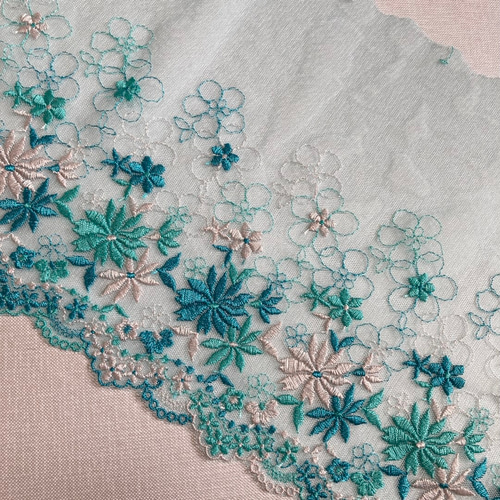 刺繍レース 水色 花 人形スカート 服 ドレス 結婚式 ハンドメイド 素材