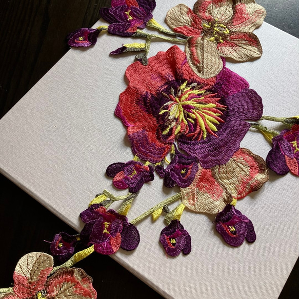 刺繍ワッペン 特大 アップリケ 花 紫色 結婚式 ドレス ワンピース アジアン エスニック 刺繍レース 素材 パーツ 4枚目の画像