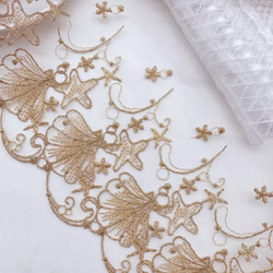 刺繍レース 金 白 ゴールド シェル 貝殻 ヒトデ マリン 海 ドールドレス 結婚式 アンティーク ハンドメイド 衣装 5枚目の画像