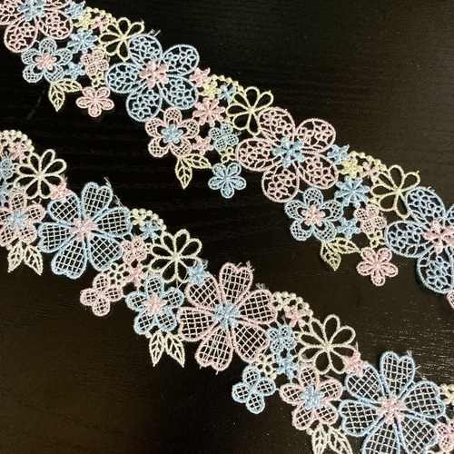刺繍レース メルヘン マカロン ミルキーカラー 花 素材 パーツ  
