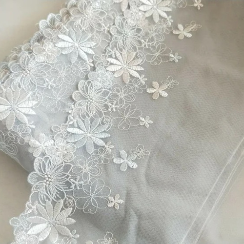 刺繍チュールレース グレー 白 ボタニカル ドールドレス スカート 生地