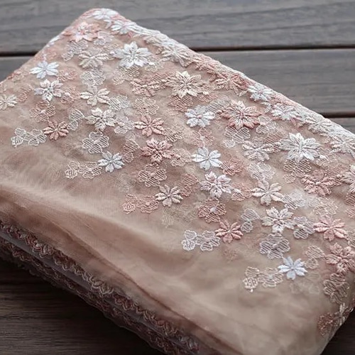 ベージュ オレンジ 桜 花 刺繍 チュールレース さくら 結婚式 ドール