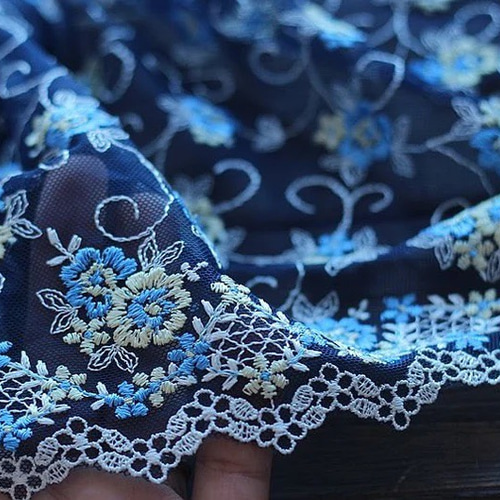 ネイビー 紺色 刺繍レース 高級 素材 洋裁 手芸 生地 はぎれ 布