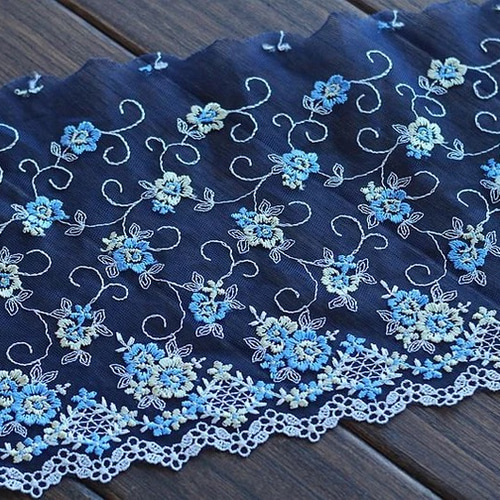 ネイビー 紺色 刺繍レース 高級 素材 洋裁 手芸 生地 はぎれ 布