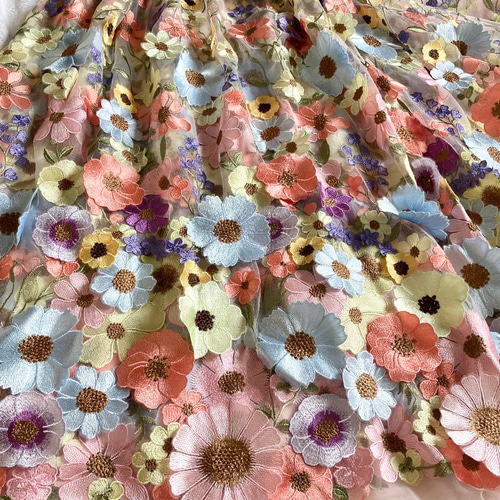 かえる♡☆ブルーグレー☆3Dチュール☆お花✿刺繍レース☆ハンドメイド