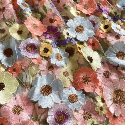 ウェディングドレス 生地 布 刺繍チュールレース 花 ガーデニング 立体