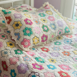 ハンドメイド 手編み クロシェ編み ベッドカバー シングル用 コットン