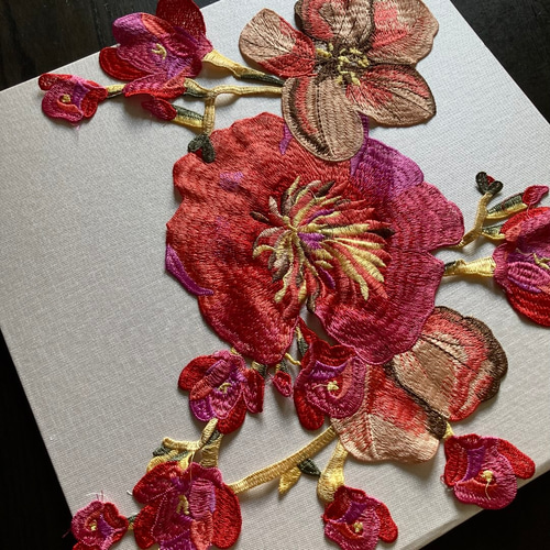 刺繍ワッペン 特大 アップリケ 花 赤 結婚式 ドレス ワンピース