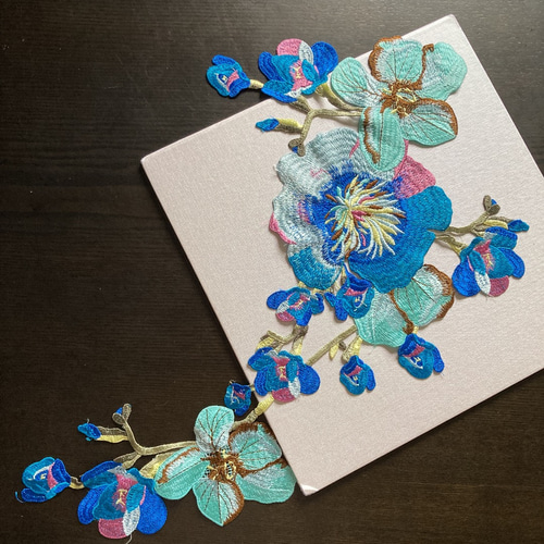 刺繍ワッペン 青 ブルー ハワイ 花 アジアン パーツ 刺繍レース 結婚式