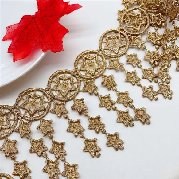 刺繍レース 金 ゴールド スター 星 タッセルレース キラキラ 刺繍  