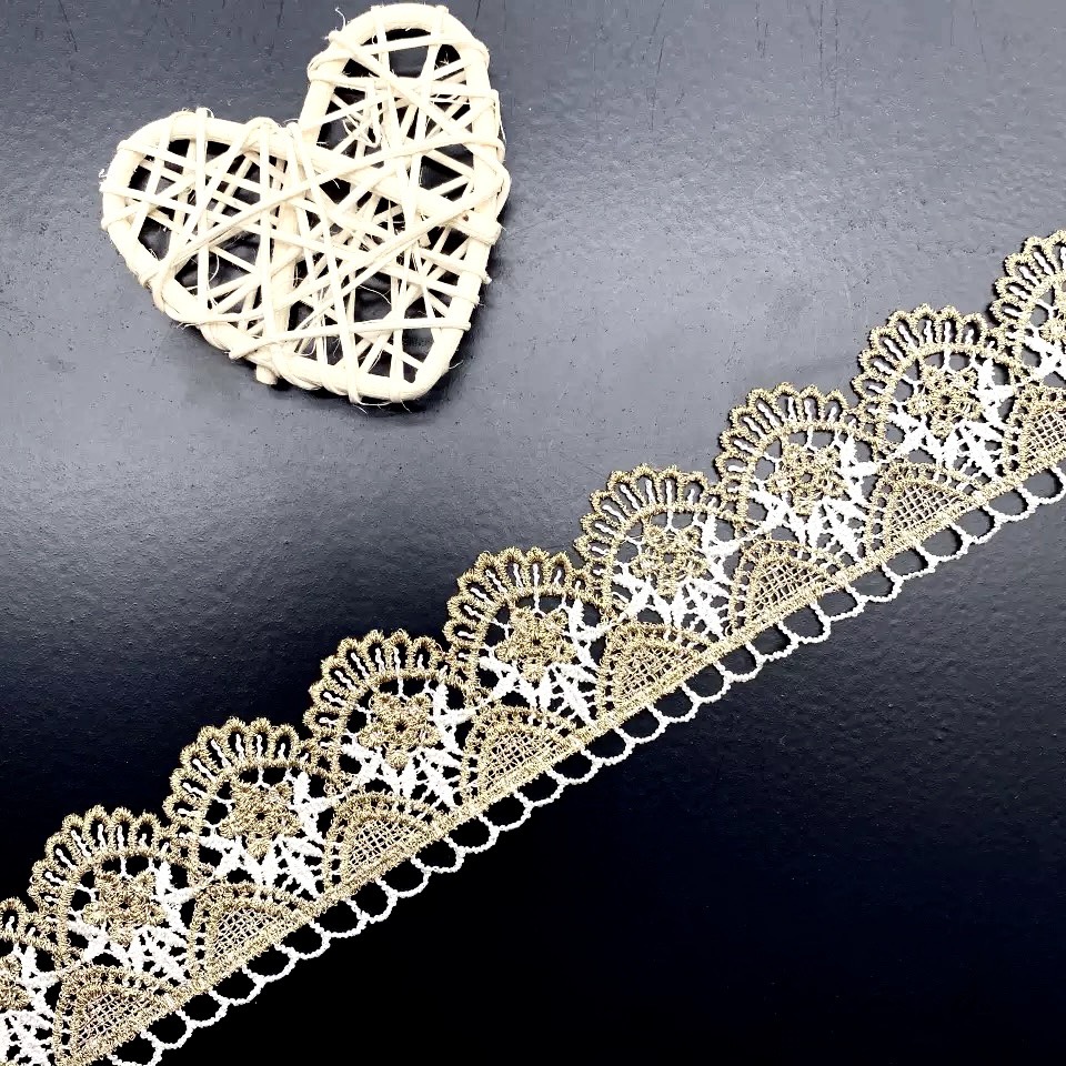 ホワイトゴールド 刺繍レース スカラップ 金 白 素材 手芸  