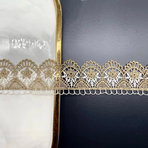 ホワイトゴールド 刺繍レース スカラップ 金 白 素材 手芸  