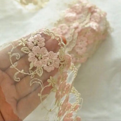 花刺繍 リボン レース 手芸リボン アンティーク ヴィンテージ ピンク 結婚式 2枚目の画像