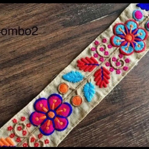 インド刺繍リボン 花刺繍 シルク ボヘミアン アジアン チロリアン  