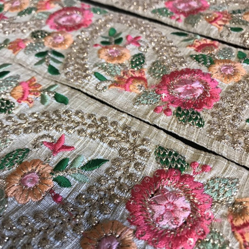 (汕頭刺繍)  花刺繍  金糸